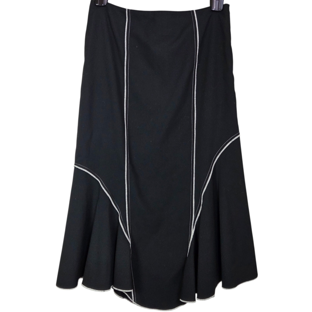 Michaels Black A-Line Wool Blend Maxi Skirt with White Stitching Size 6